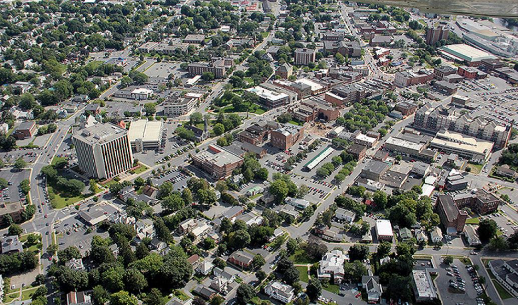 downtown glens falls aerial view