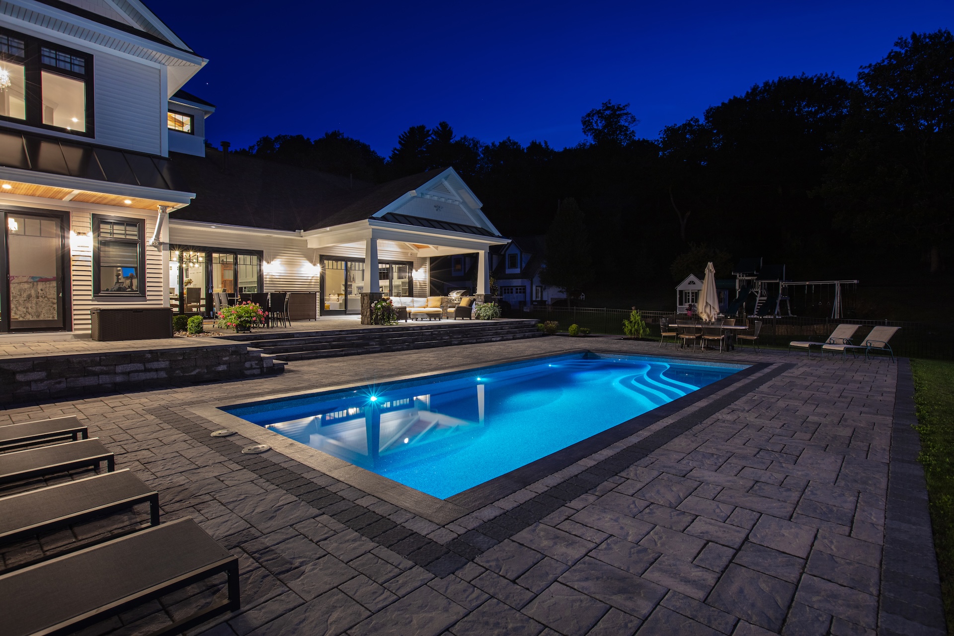 night shot of pool install