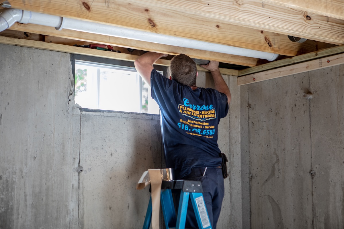 Ductwork installation by Cerrone Plumbing & HVAC during home construction in Ballston Spa NY
