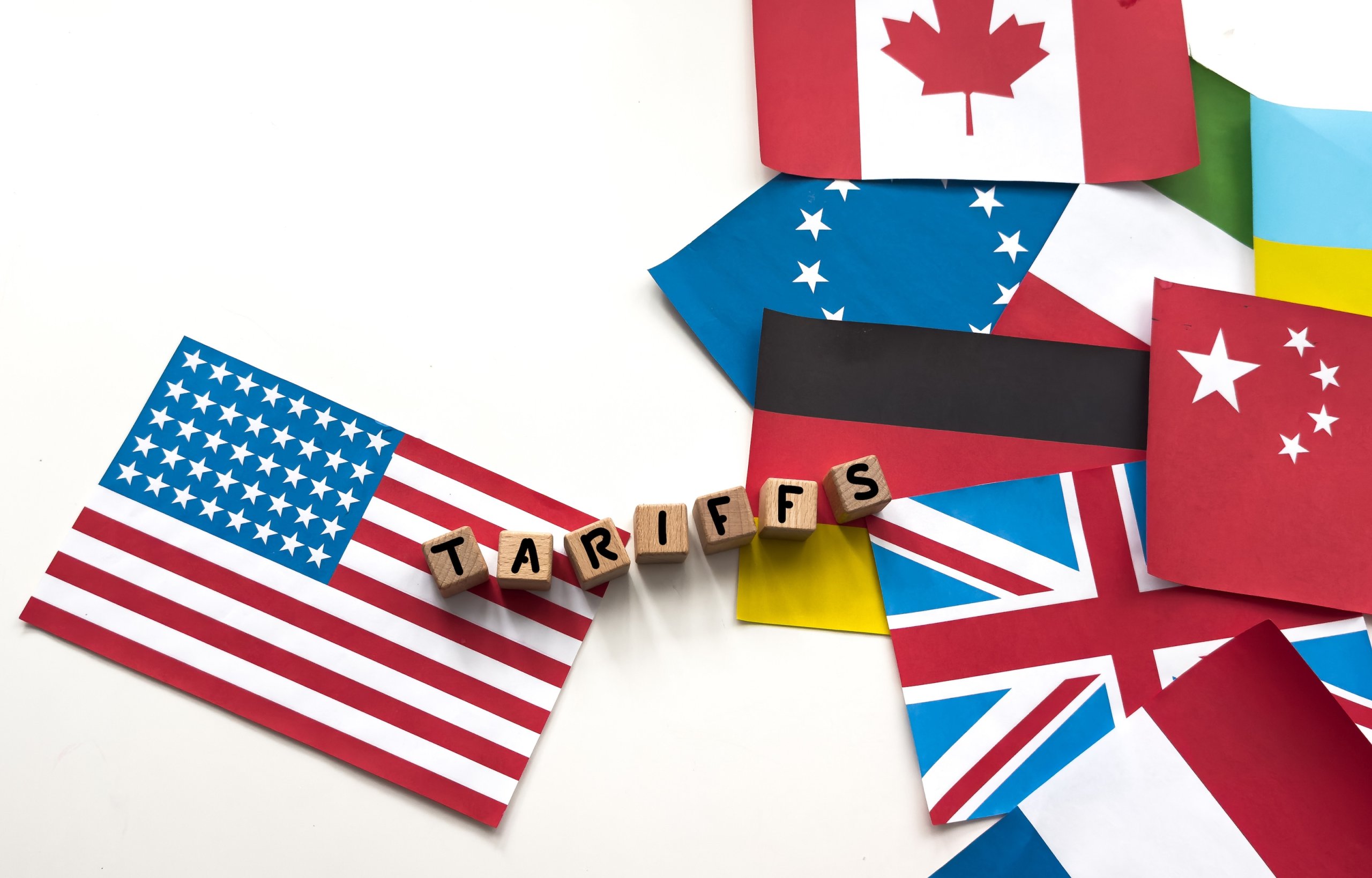 China-US trade war concept - flag of China and the United States with wooden block letters. High quality photo