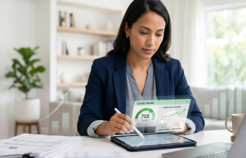 woman repairing her credit on a tablet