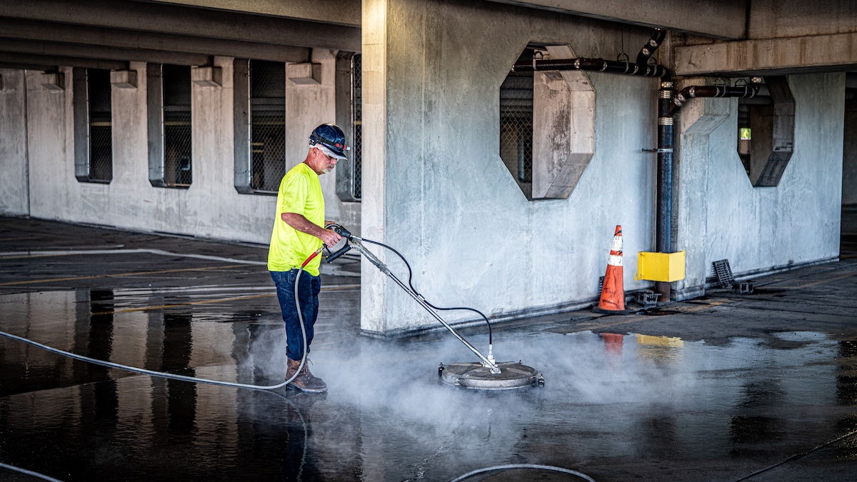 scrubbing floor